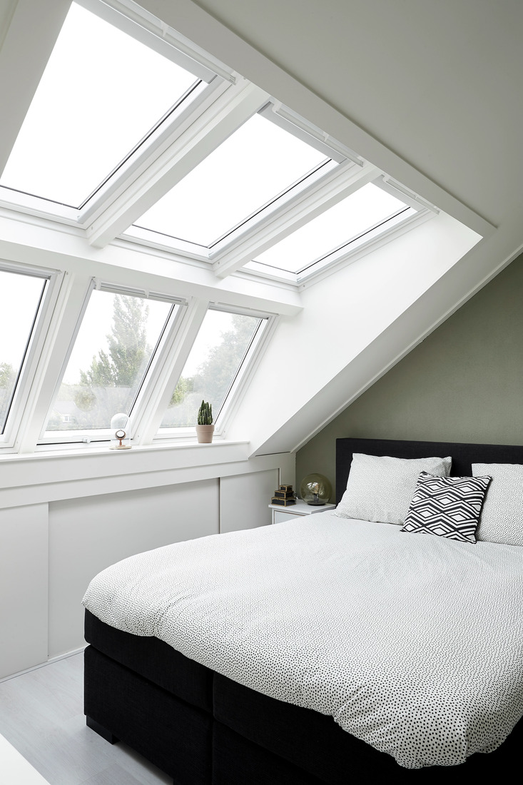 VELUX Dakkapel Serre, slaapkamer met daglicht van boven en voren